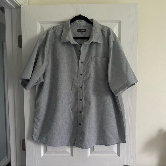 Size XXL Denver Hayes Comfort Stretch Chambray Grey Short Sleeve Dress Shirt - Picture 3 of 6